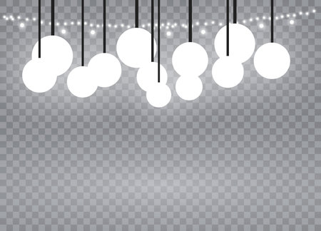 Christmas lights isolated on transparent background. Xmas glowing garland. Vector illustration.のイラスト素材