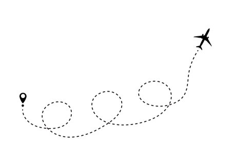 Dotted line of the route of the aircraft. Tourism and travel. Vector illustration.のイラスト素材