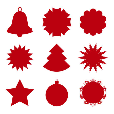 Set of christmas stickers with depicting star formation, snowflakes, sun rays. Vector illustration.のイラスト素材