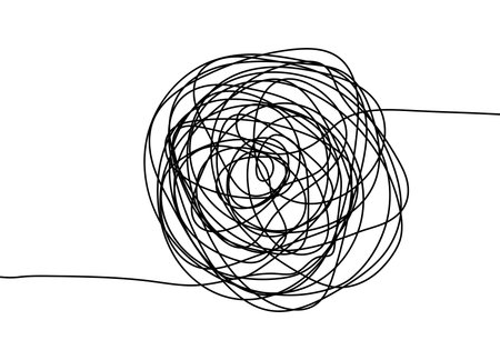 Abstract tangled texture. Random chaotic lines. Hand drawn object from the beginning and the end. Vector illustration.のイラスト素材