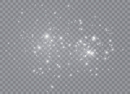 Light glow effect stars. Vector sparkles on transparent background. Christmas abstract pattern. Sparkling magic dust particles.のイラスト素材