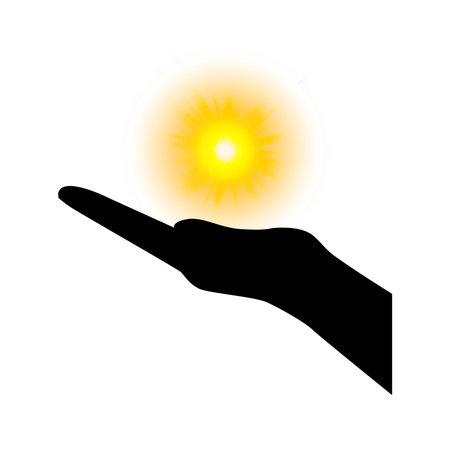 Sun In open hand. The hand holds the sun. vector illustration.のイラスト素材