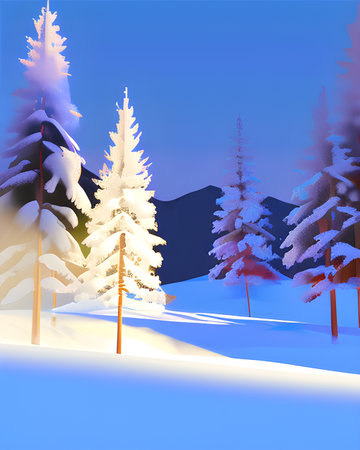 Winter sunny landscape. Mountains, pine forest, blue sky and snow.の素材