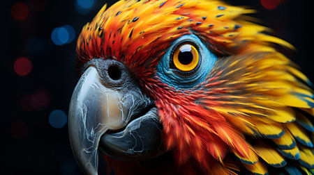 Close up of blue and yellow macaw.の素材