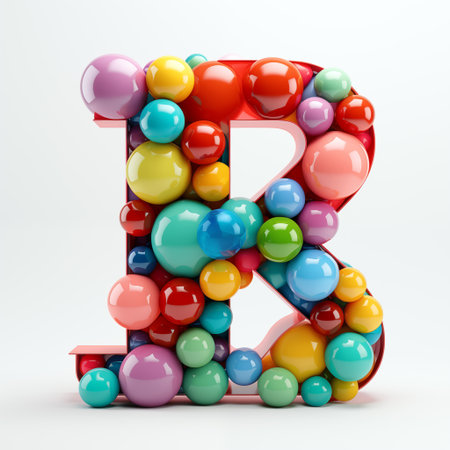 3d letter B filled with multicolored balloons on white backgroundの素材