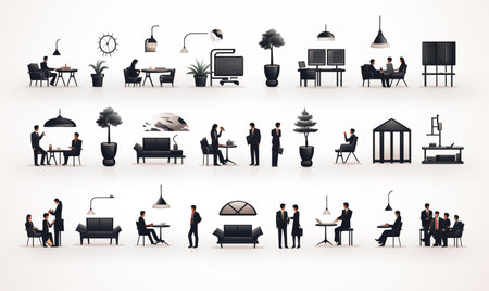 Silhouettes of business people working in the office.の素材