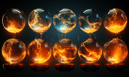 Flaming crystal ball on dark background. 3D rendering.の素材
