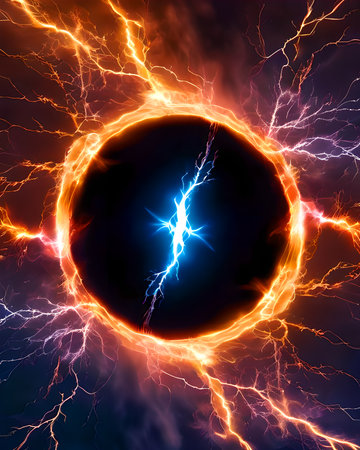 Circle of lightning on a dark blue background.の素材