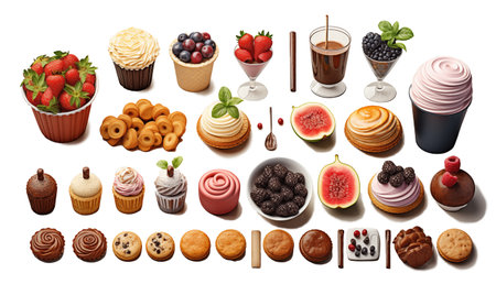 Cupcakes and muffins with berries and fruits Isolated on transparent background.の素材