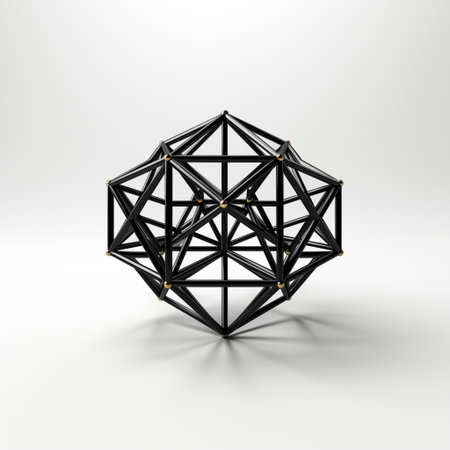 3d illustration of geometric figure made of black and gold wireframeの素材