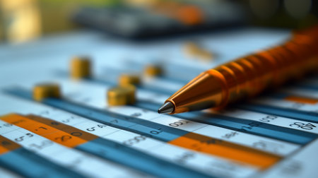 Financial graphs and charts analysis with calculator and pen. Accounting planning.の素材