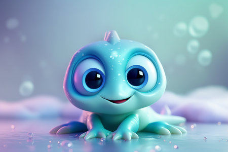 Cute blue monster on a white background. 3d rendering.の素材