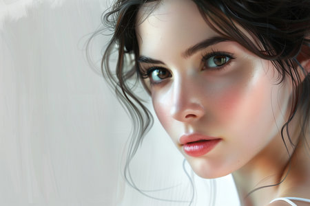 Closeup portrait of beautiful young woman with natural make-up.の素材