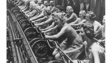 Crowd of people on the roller coaster. Black and white.の素材