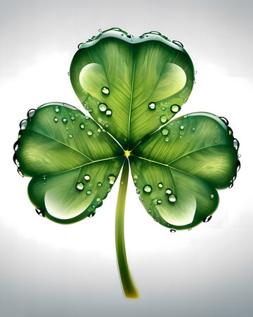 Four-leaf clover with water drops on white background.の素材