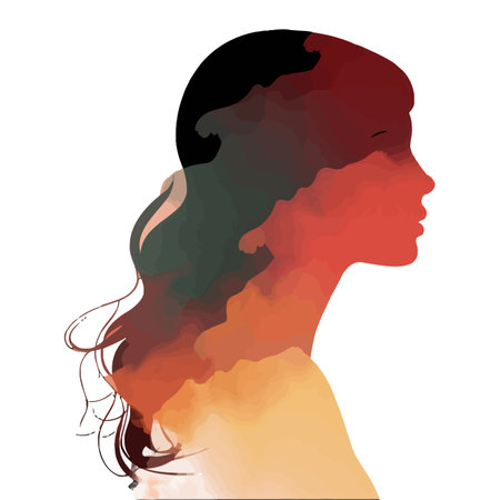 Colorful Hair Silhouette On Light Backgroundのイラスト素材