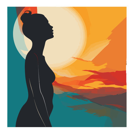 Silhouette Against Vibrant Sunset Landscapeのイラスト素材