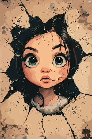 Girl Emerging from Cracked Wallのイラスト素材