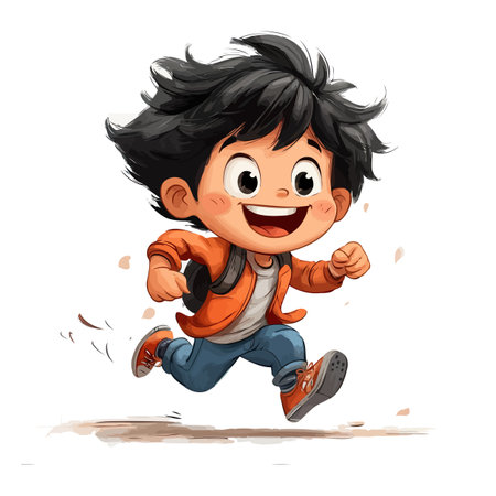Cheerful Boy Running With Jacketのイラスト素材
