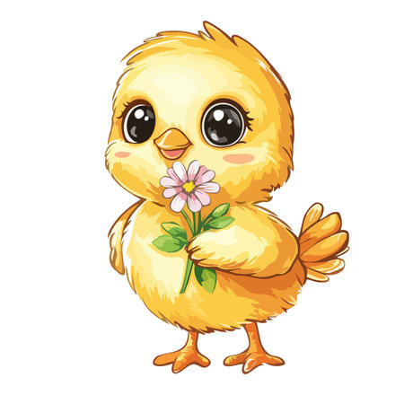 Cute Chick Holding Flower Illustrationのイラスト素材