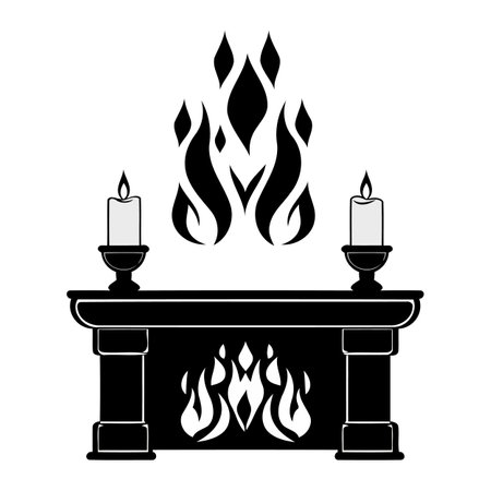 Fireplace with Burning Flames Silhouetteのイラスト素材
