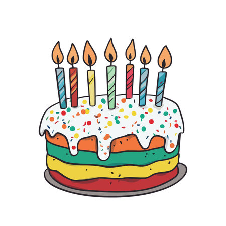 Colorful Birthday Cake with Candlesのイラスト素材