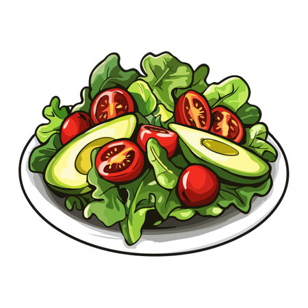 Fresh Avocado Salad Bowl with Greensのイラスト素材