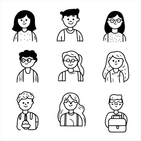 Vector Student Faces in School Styleのイラスト素材