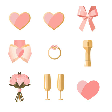Wedding Icons With Hearts And Ringsのイラスト素材