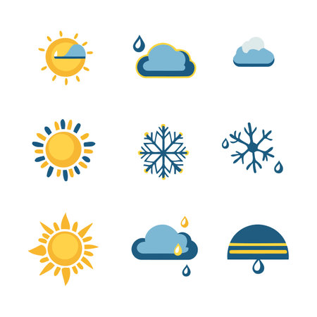Colorful Weather Icons With Rain And Snowのイラスト素材