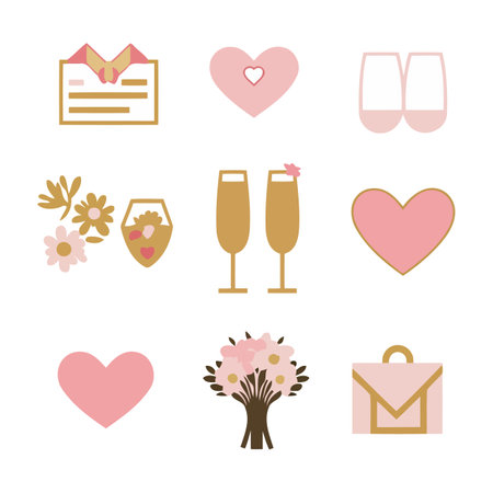Romantic Love And Wedding Icons Setのイラスト素材