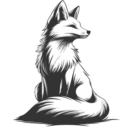 Cute Fox Cub Sitting Looking Upのイラスト素材