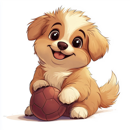 Smiling Fluffy Puppy Holding Ballの素材