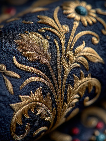 Ornate baroque-style golden floral pattern on darkの素材