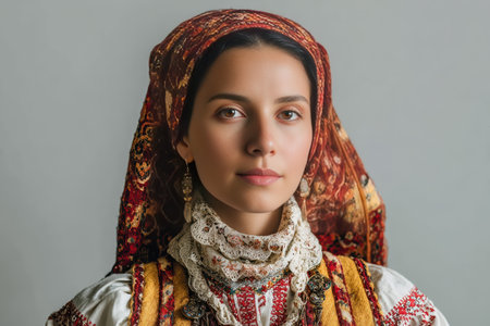 Portrait of beautiful young woman in traditional Ukrainian clothingの素材