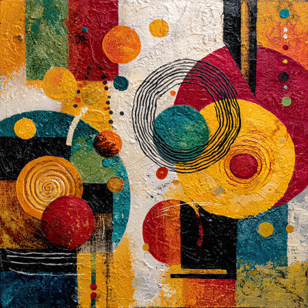 Abstract textured artwork with concentric circular elementsの素材