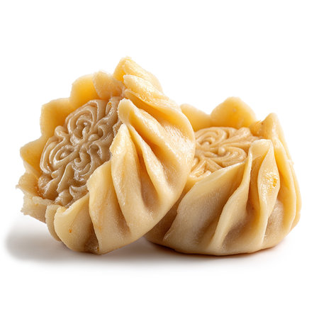 Traditional mooncakes with ornate carved filling on transparent backgroundの素材