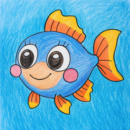 Cartoon Blue Fish With Big Eyesの素材
