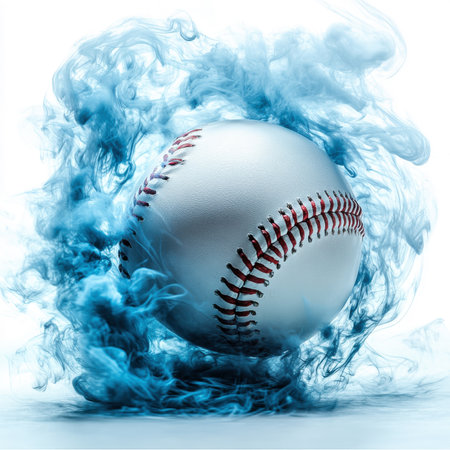 Cool Blue Baseball In Swirling Smoke Effectの素材