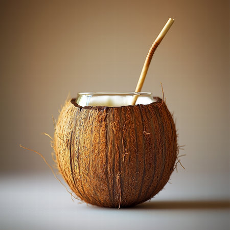 Whole Coconut With Straw For Drinkingの素材