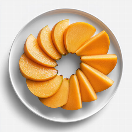Sliced Persimmon Fruit on Plateの素材