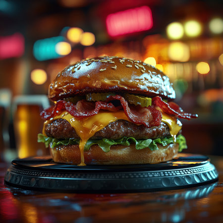 Hot Cheeseburger With Glowing Backgroundの素材