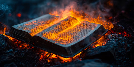 Burning Bible in Fiery Sceneの素材