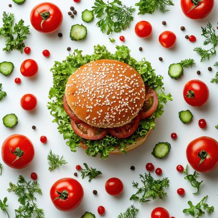 Healthy Burger with Fresh Veggiesの素材