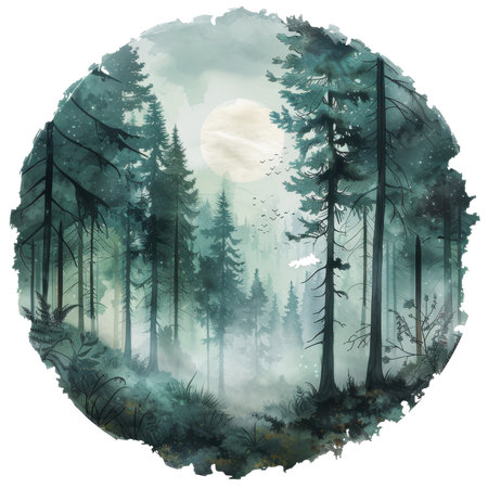 Moody Forest Scene With Morning Fogの素材