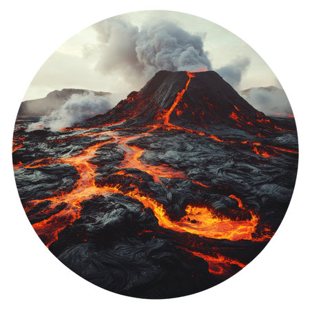 Active Volcano With Smoke And Lavaの素材