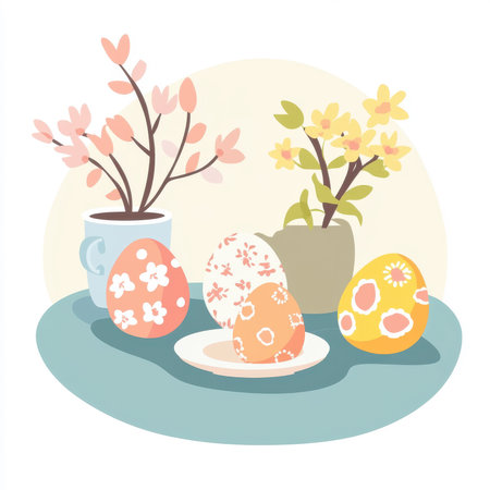 Easter Eggs in Vase with Flowersの素材