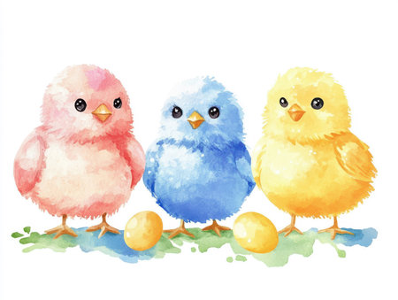 Three Cute Chicks in Soft Pastel Colorsの素材