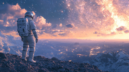 Astronaut Viewing Alien Sunsetの素材