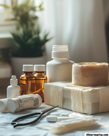 Vintage Pharmacy Bottles on Shelfの素材